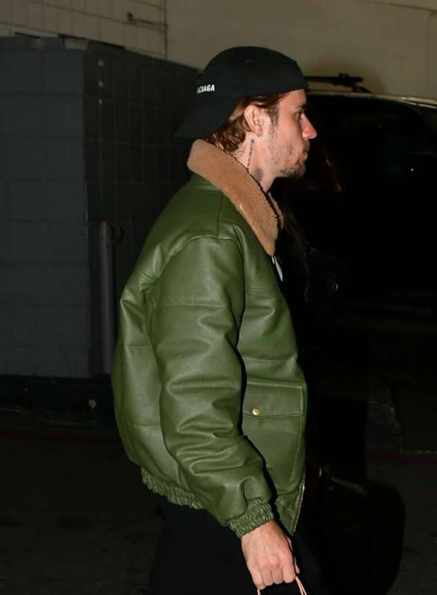 Harpoon Justin Bieber Inspired Green Leather Jacket