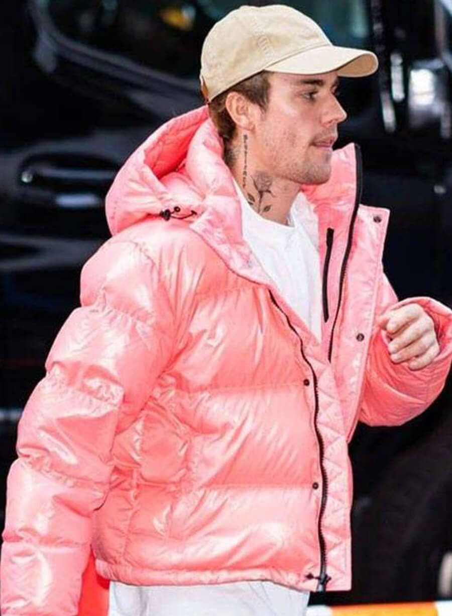 Harpoon Justin Bieber Pink Puffer Inspired Pink Hooded Jacket