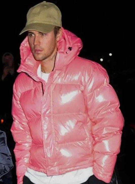 Harpoon Justin Bieber Pink Puffer Inspired Pink Hooded Jacket