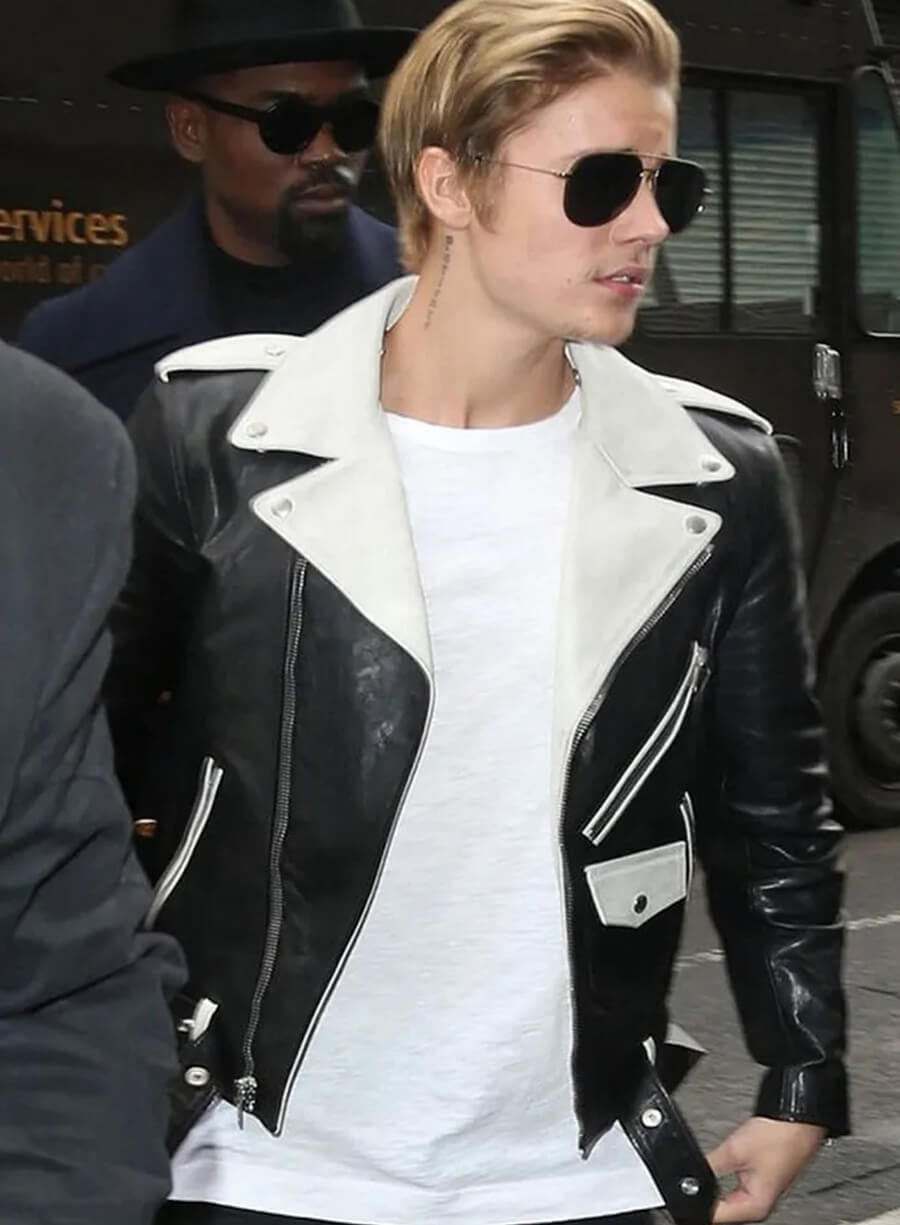 Harpoon Justin Bieber & Inspired White & Black Biker Jacket
