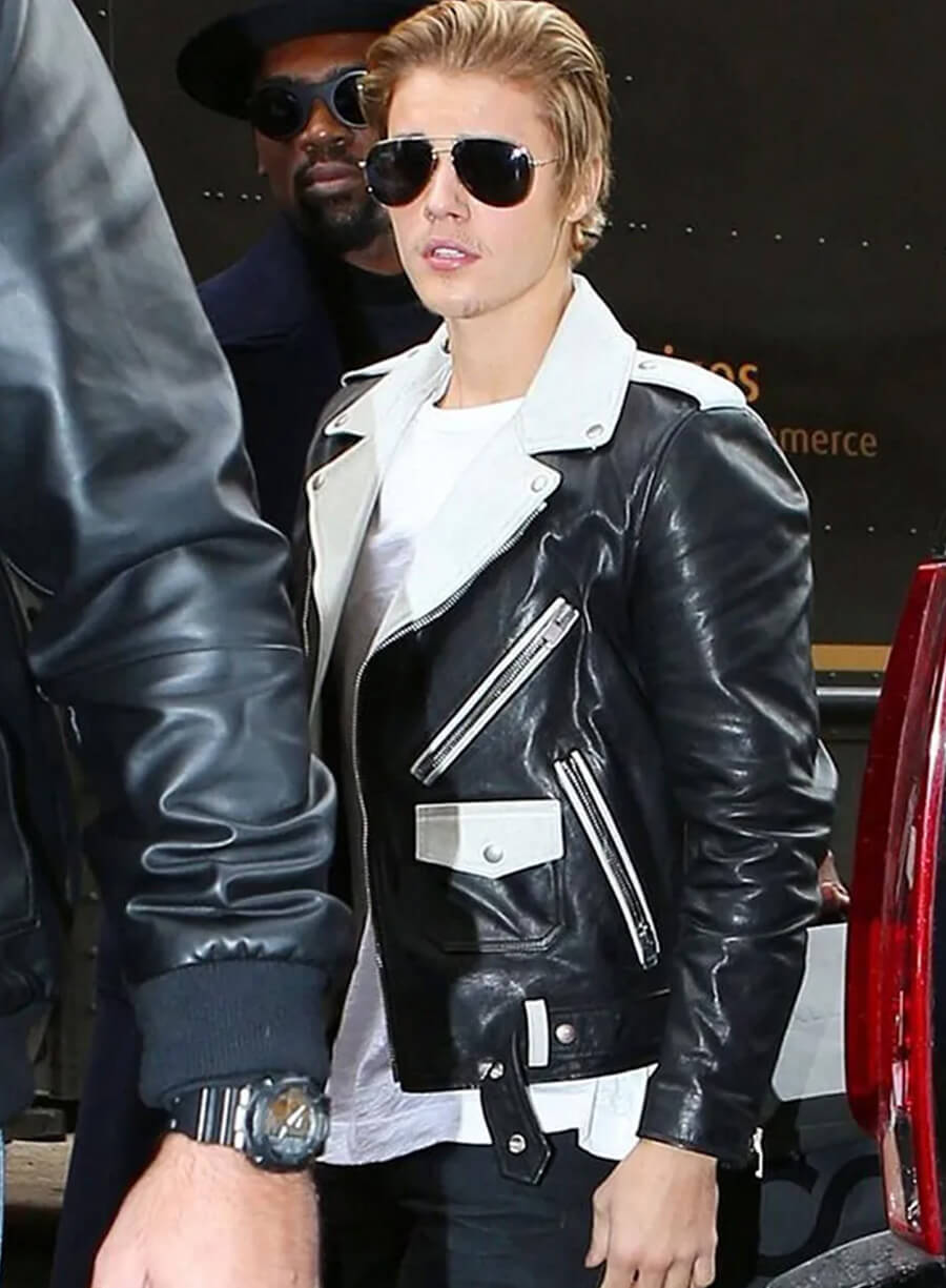 Harpoon Justin Bieber & Inspired White & Black Biker Jacket