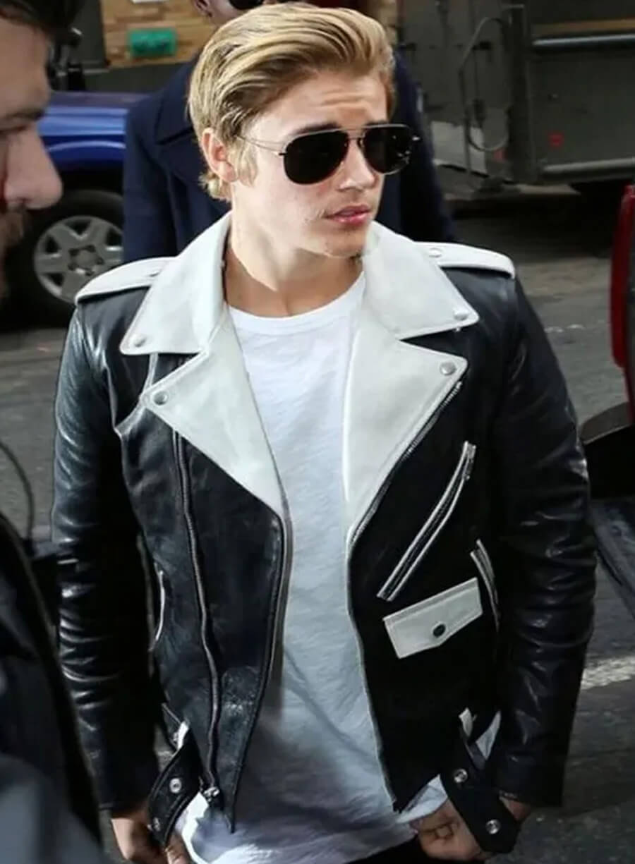 Harpoon Justin Bieber & Inspired White & Black Biker Jacket