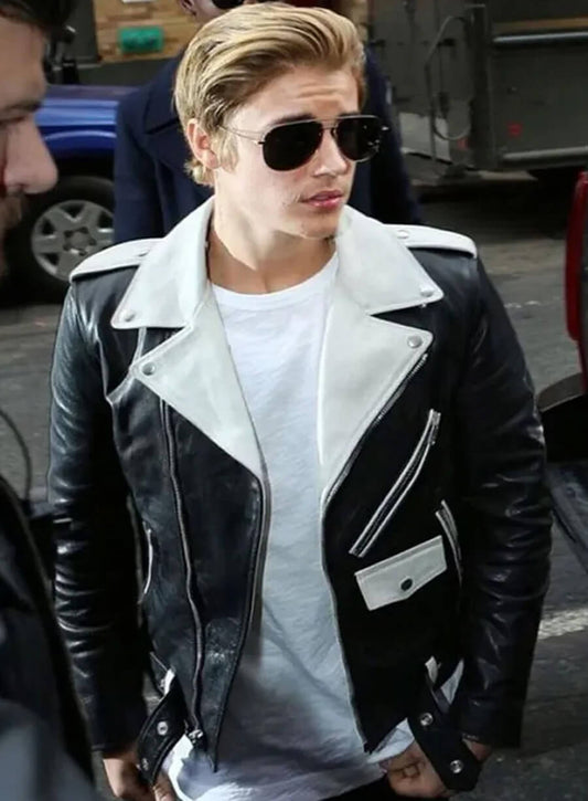Harpoon Justin Bieber & Inspired White & Black Biker Jacket
