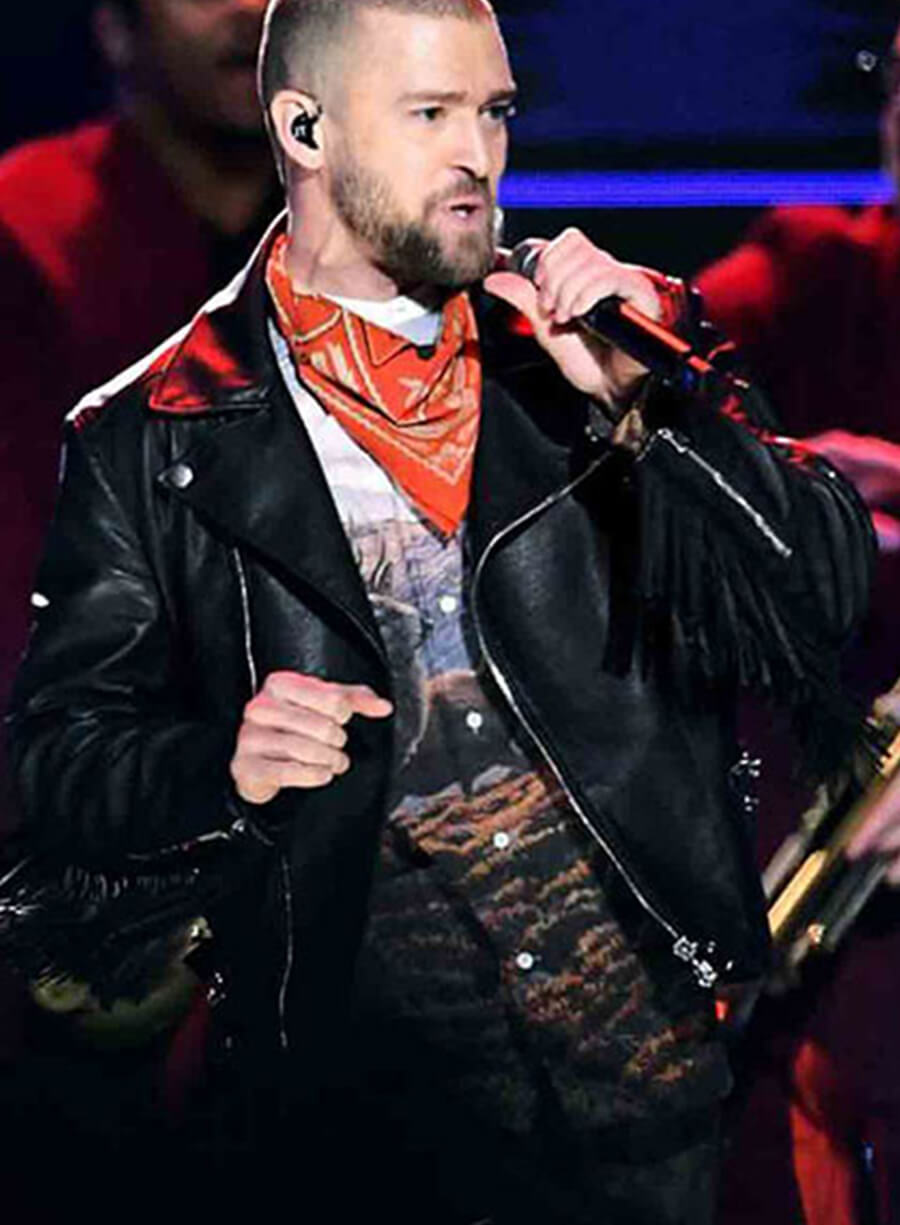 Harpoon Justin Timberlake Super Bowl Halftime Show Inspired Black Leather Jacket