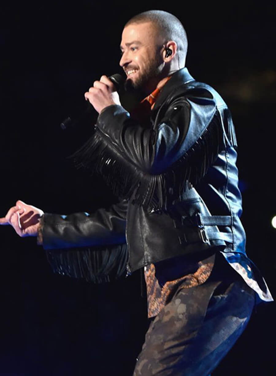 Harpoon Justin Timberlake Super Bowl Halftime Show Inspired Black Leather Jacket