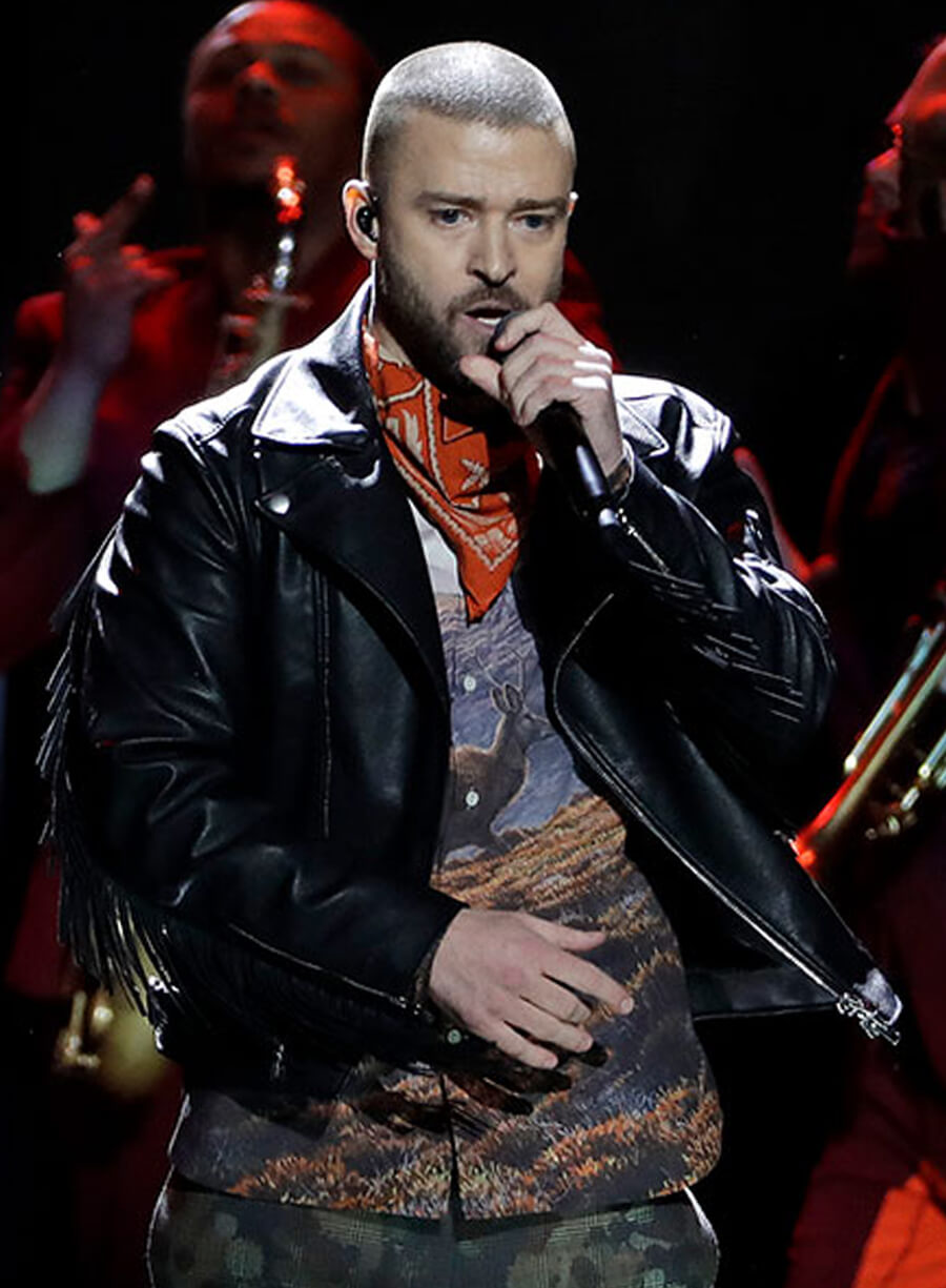 Harpoon Justin Timberlake Super Bowl Halftime Show Inspired Black Leather Jacket