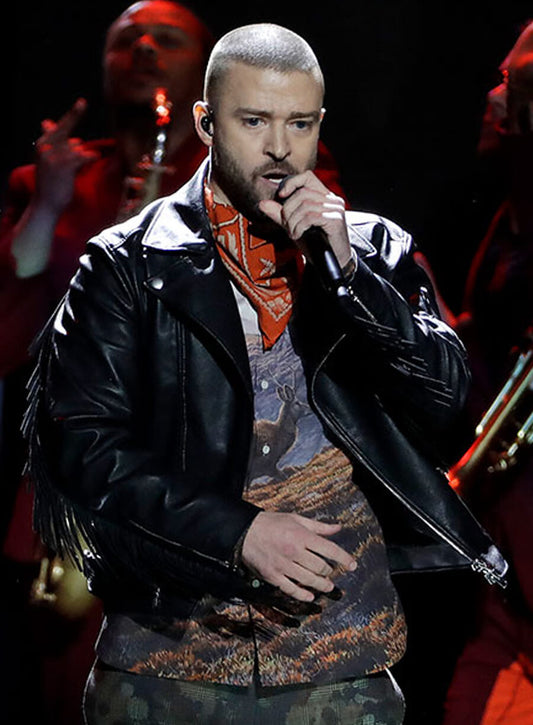 Harpoon Justin Timberlake Super Bowl Halftime Show Inspired Black Leather Jacket