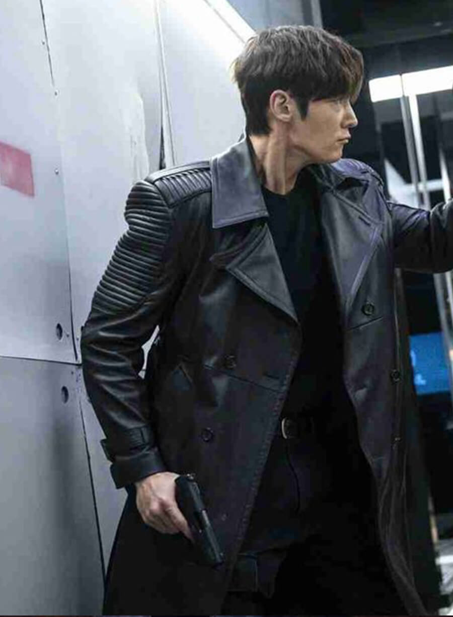 Harpoon Kang Ki-Beom Inspired Black Real Leather Coat - Rugal Style