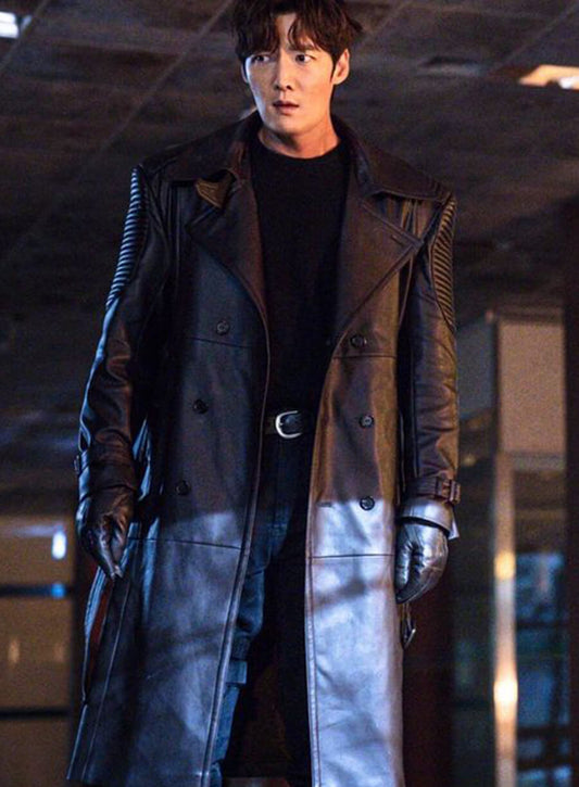 Harpoon Kang Ki-Beom Inspired Black Real Leather Coat - Rugal Style