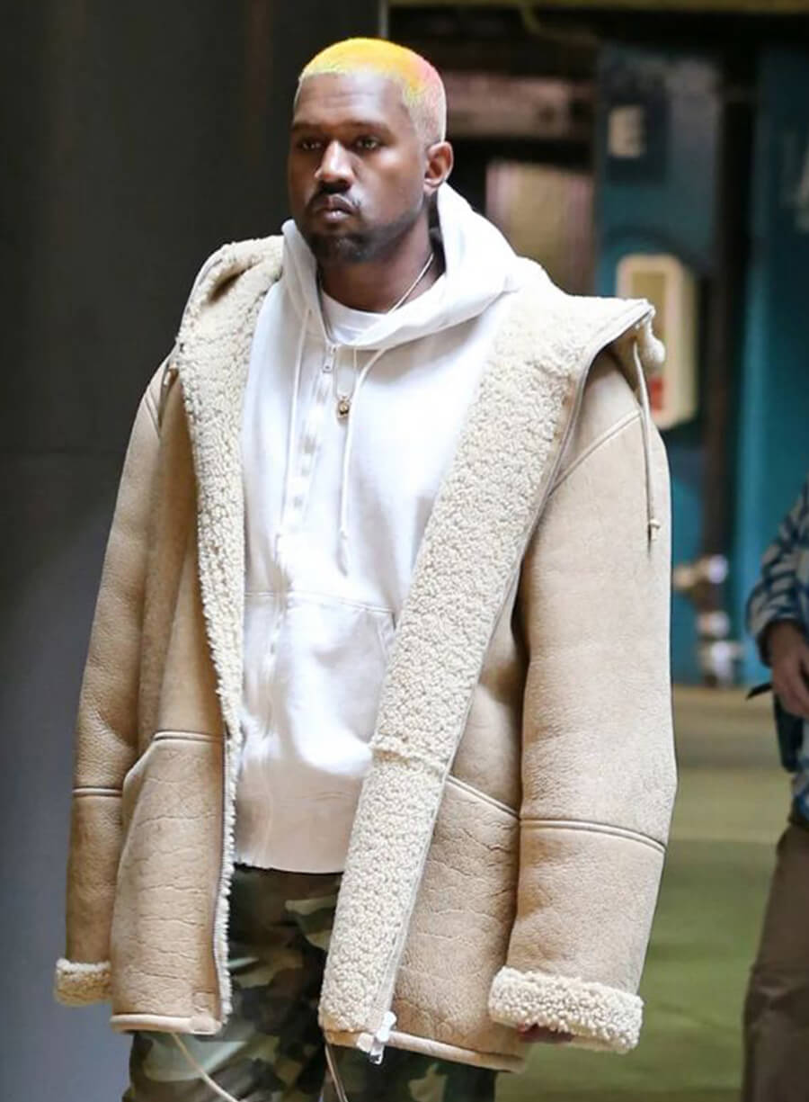 Harpoon Kanye West Suede Shearling Inspired Brown Suede Leather Hooded Jacket