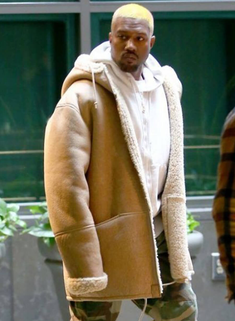 Harpoon Kanye West Suede Shearling Inspired Brown Suede Leather Hooded Jacket