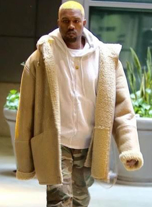 Harpoon Kanye West Suede Shearling Inspired Brown Suede Leather Hooded Jacket