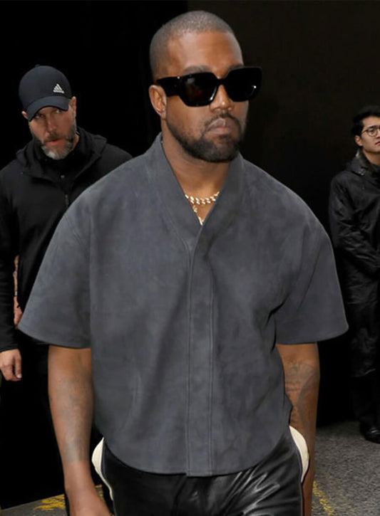 Harpoon Kanye West Shirt Inspired Grey Suede Leather Leather Jacket