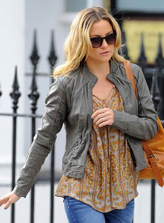 Harpoon Kate Hudson Inspired Grey Leather Jacket