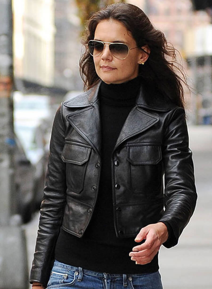 Harpoon Katie Holmes Inspired Black Leather Jacket