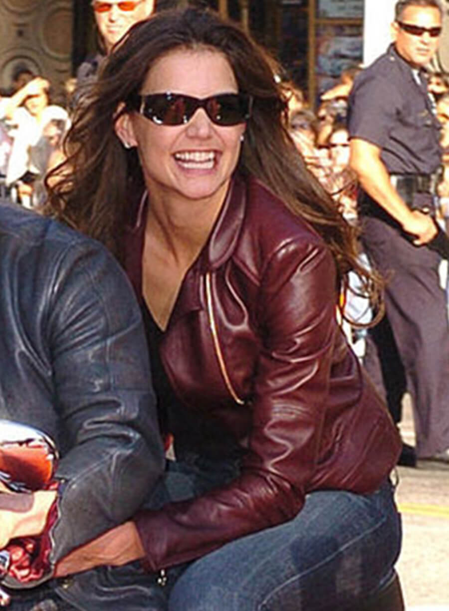 Harpoon Katie Holmes Maroon Motorcycle Inspired Maroon Biker Jacket