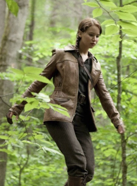 Harpoon Katniss Hunger Games Inspired Brown Real Leather Leather Jacket