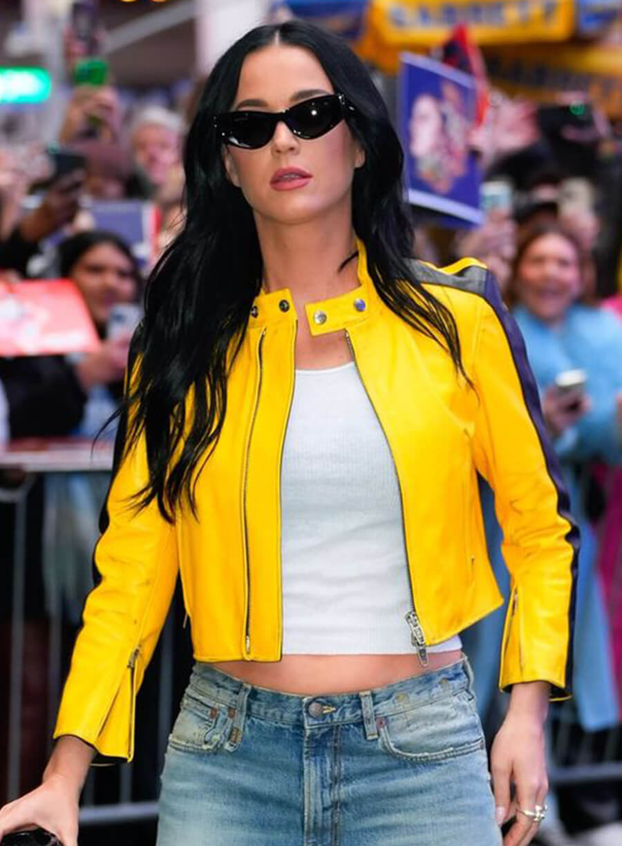 Harpoon Katy Perry Inspired Yellow Leather Jacket - Good Morning America Style