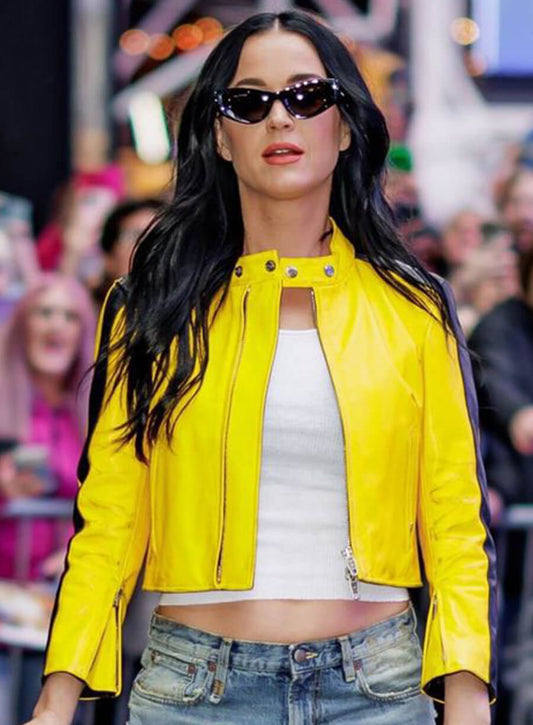 Harpoon Katy Perry Inspired Yellow Leather Jacket - Good Morning America Style