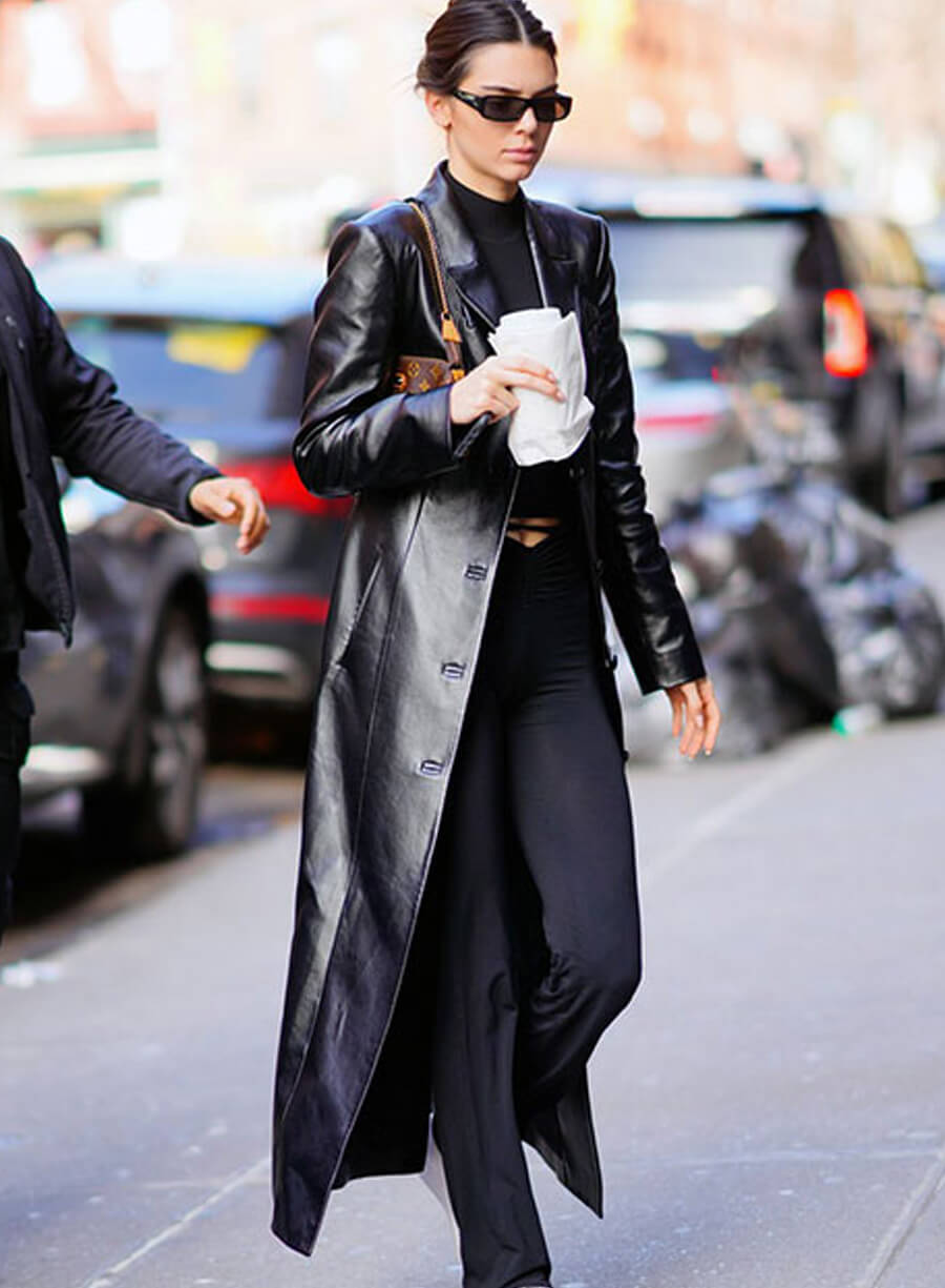 Harpoon Kendall Jenner Long Inspired Black Real Leather Coat