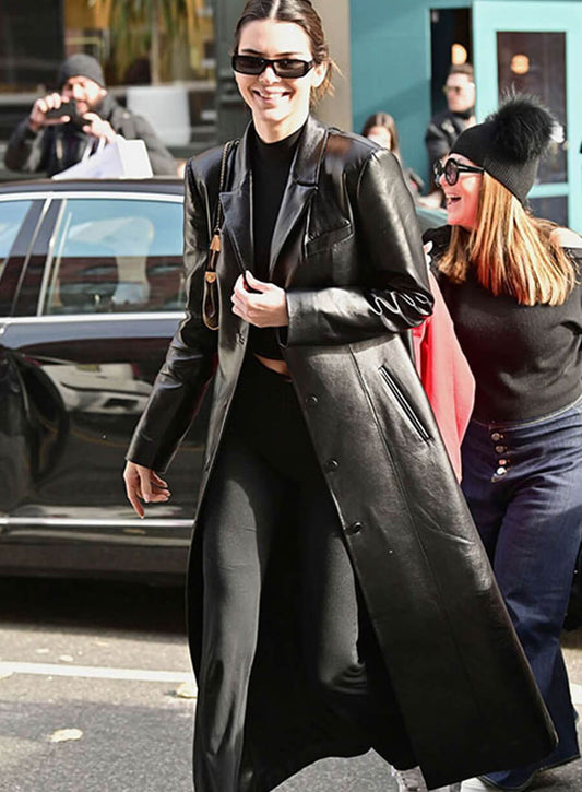 Harpoon Kendall Jenner Long Inspired Black Real Leather Coat