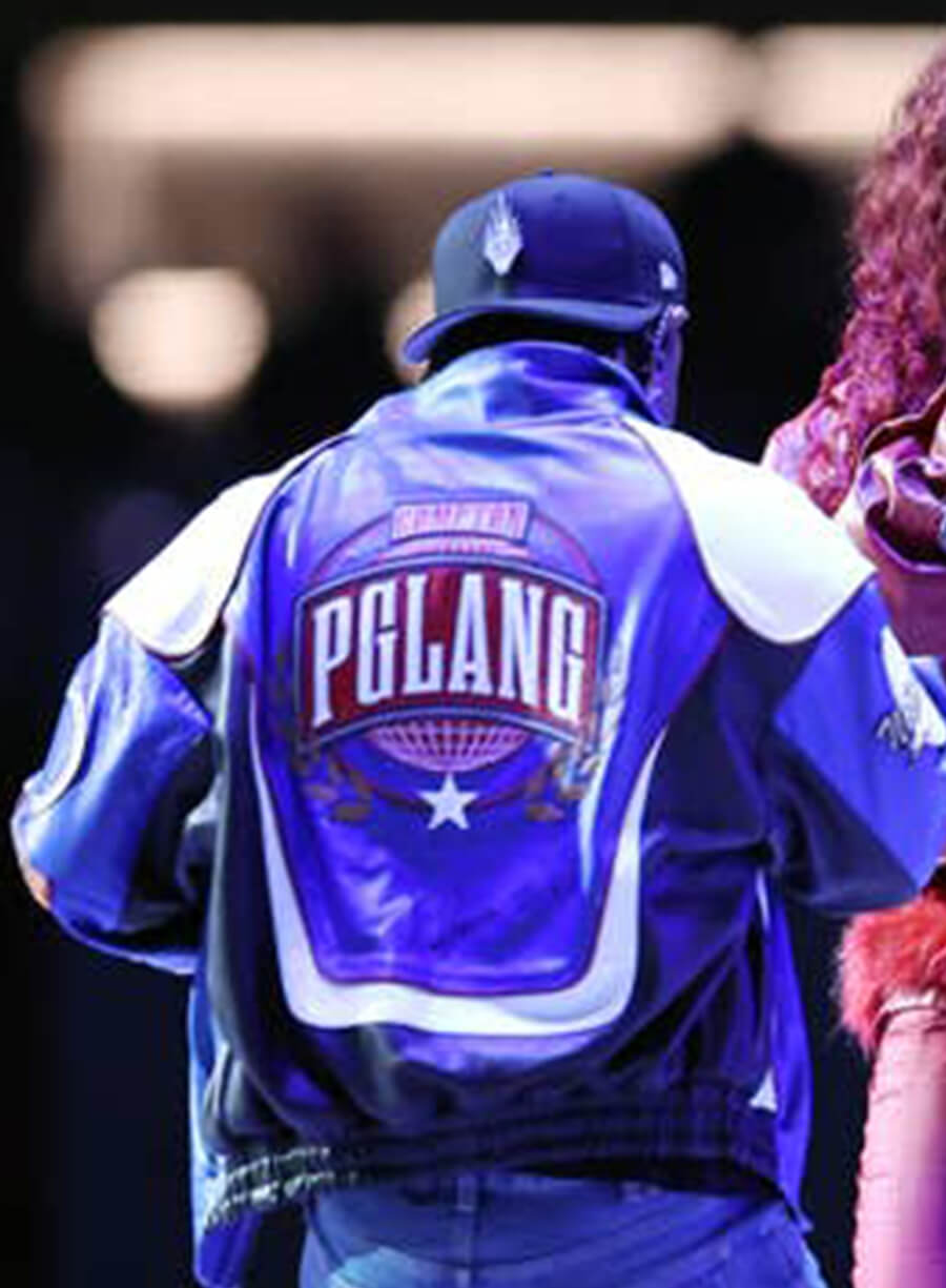 Harpoon Kendrick Lamar Inspired Blue & White Leather Jacket - Super Bowl 2025 Style
