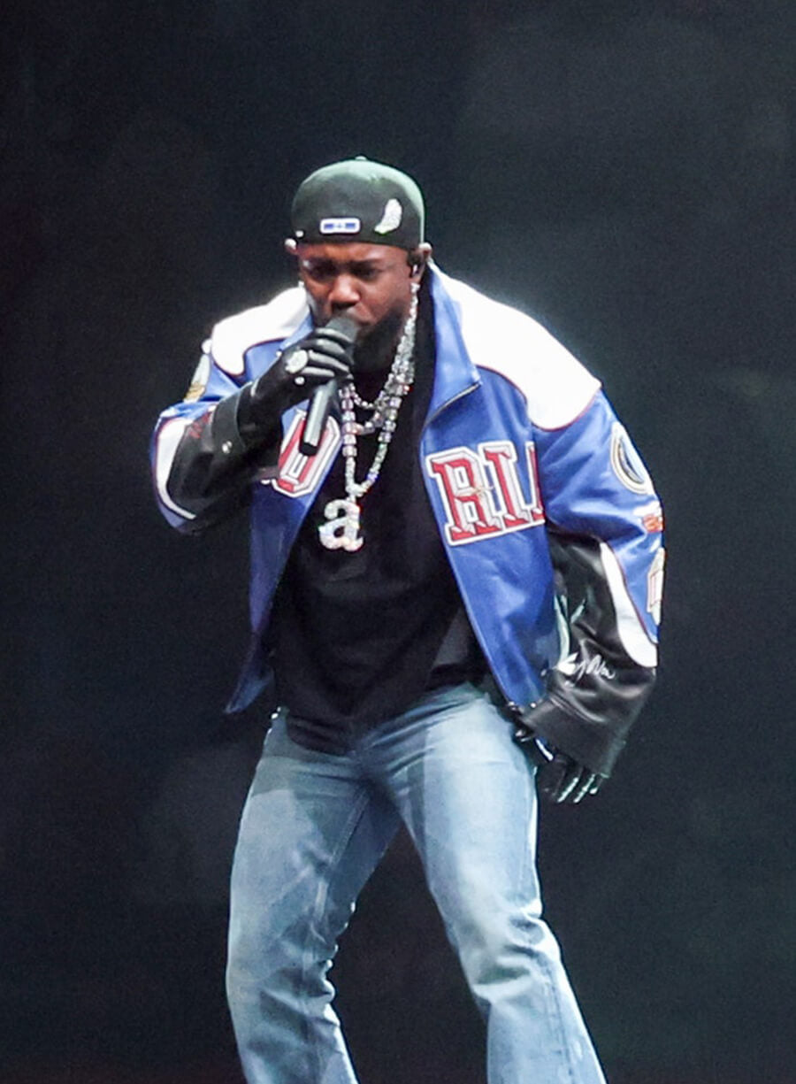 Harpoon Kendrick Lamar Inspired Blue & White Leather Jacket - Super Bowl 2025 Style