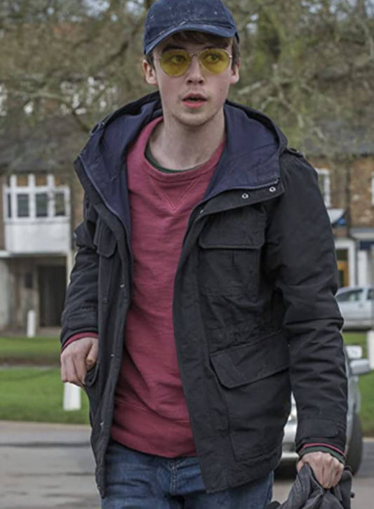 Harpoon Kenny Mirror Inspired Black Cotton Fabric Hooded Jacket - Alex Lawther Style