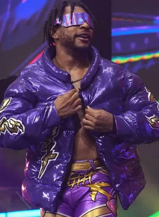 Harpoon Kevin Knight AEW The 1 You Look Up 2 Puffer Inspired Purple Leather Jacket