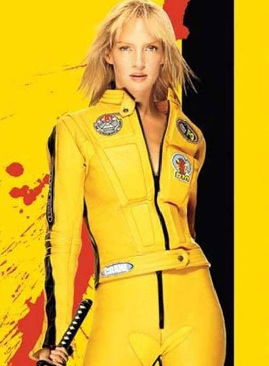 Harpoon Elle Driver Inspired Yellow Real and Faux Leather Biker Jacket - Kill Bill Vol. 1 Style