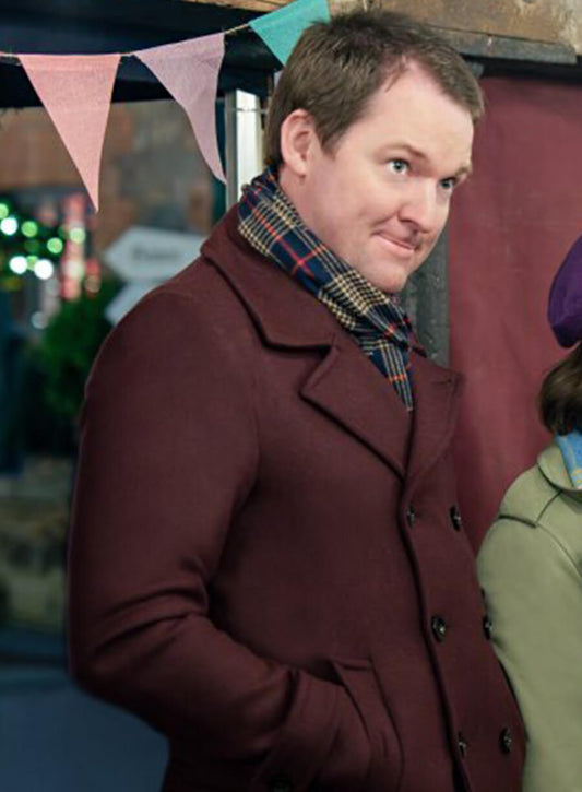 Harpoon Howard Inspired Burgundy Coat - Christmas in Notting Hill Style
