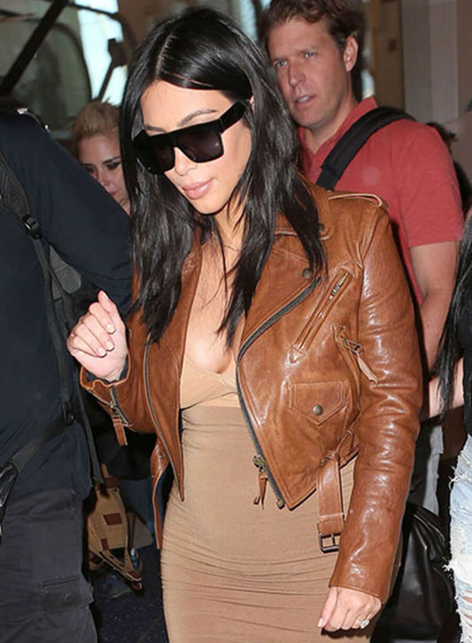 Harpoon Kim Kardashian Inspired Brown Leather Jacket