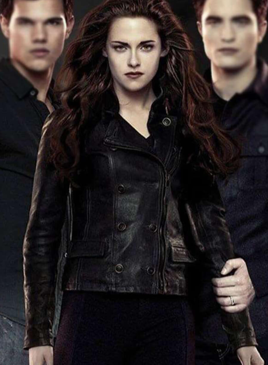 Harpoon Bella Swan Inspired Black Real Leather Leather Jacket - The Twilight Saga: Breaking Dawn 2 Style