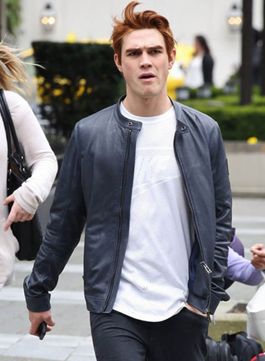 Harpoon KJ Apa Inspired Blue Leather Jacket