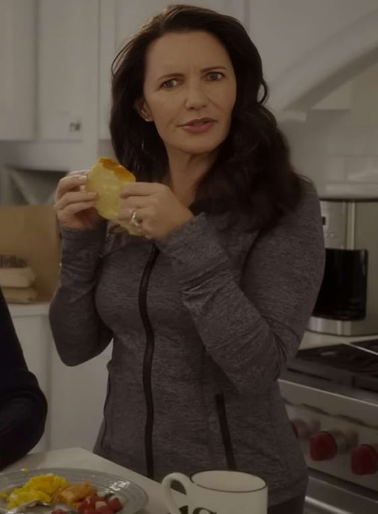 Harpoon Kristin Davis Inspired Grey Fleece Fabric Leather Jacket - And Just Like That S02 Style