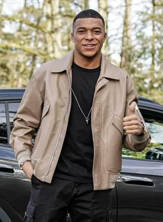 Harpoon Kylian Mbapp� Beige Inspired Beige Leather Jacket