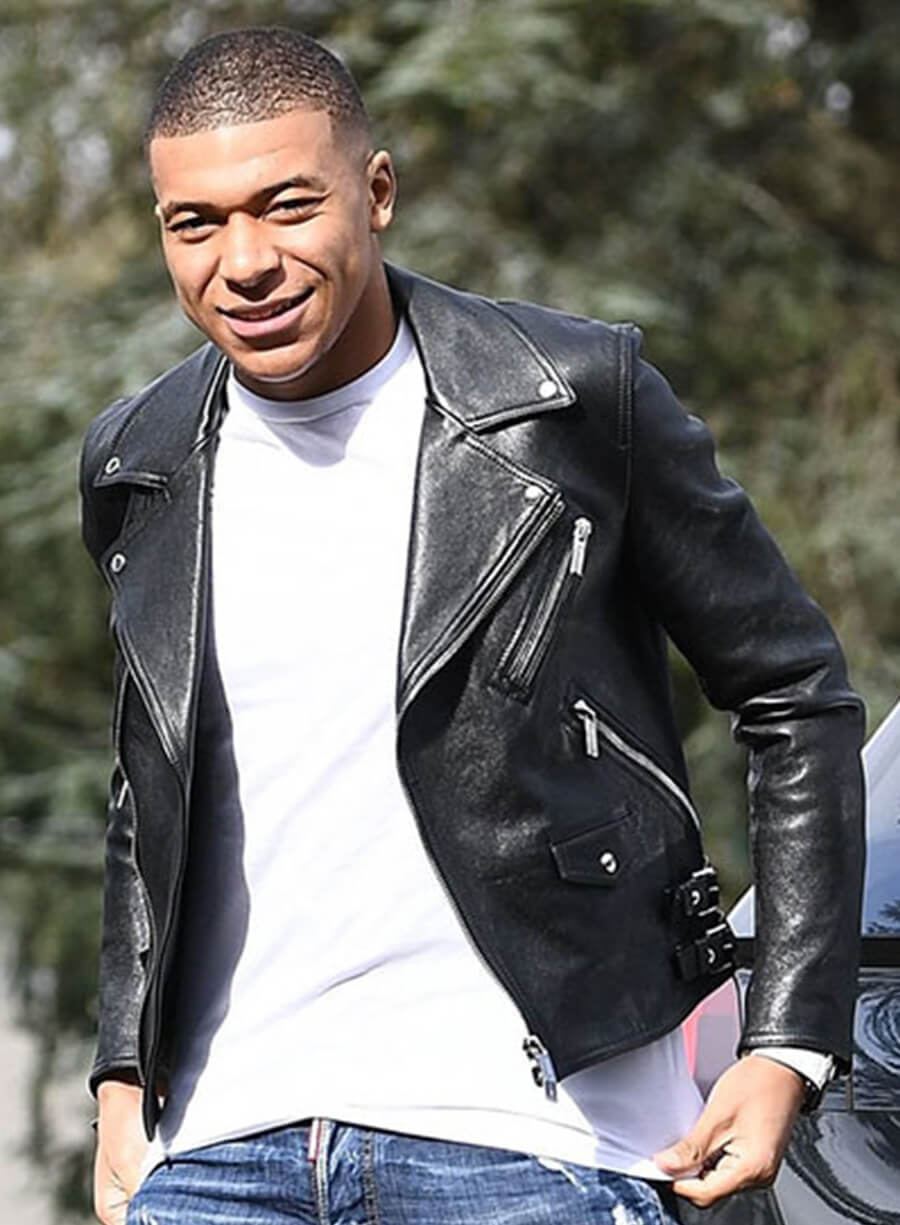 Harpoon Kylian Mbappe Inspired Black Real Leather Biker Jacket