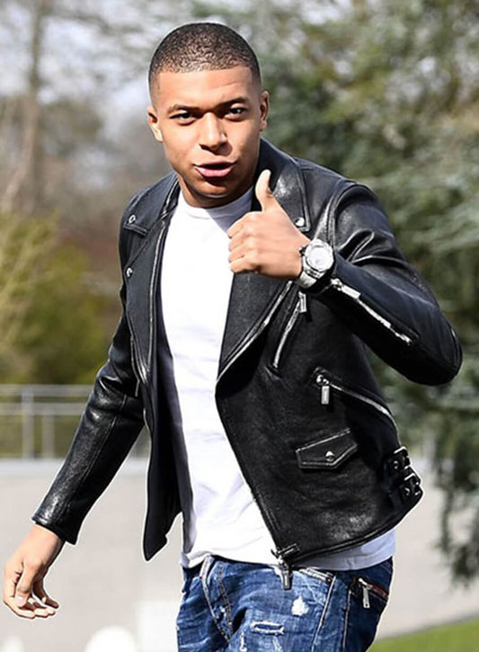 Harpoon Kylian Mbappe Inspired Black Real Leather Biker Jacket