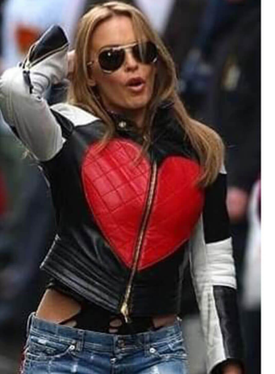 Harpoon Kylie Minogue Heart Timebomb Inspired Multicolor Leather Jacket