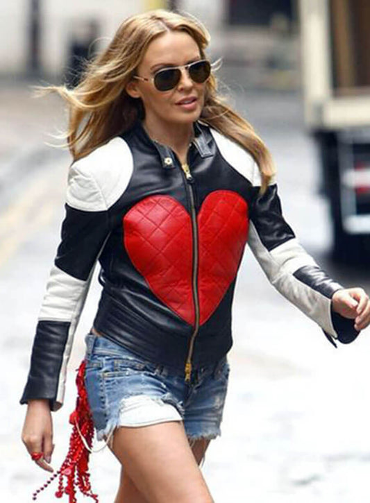 Harpoon Kylie Minogue Heart Timebomb Inspired Multicolor Leather Jacket