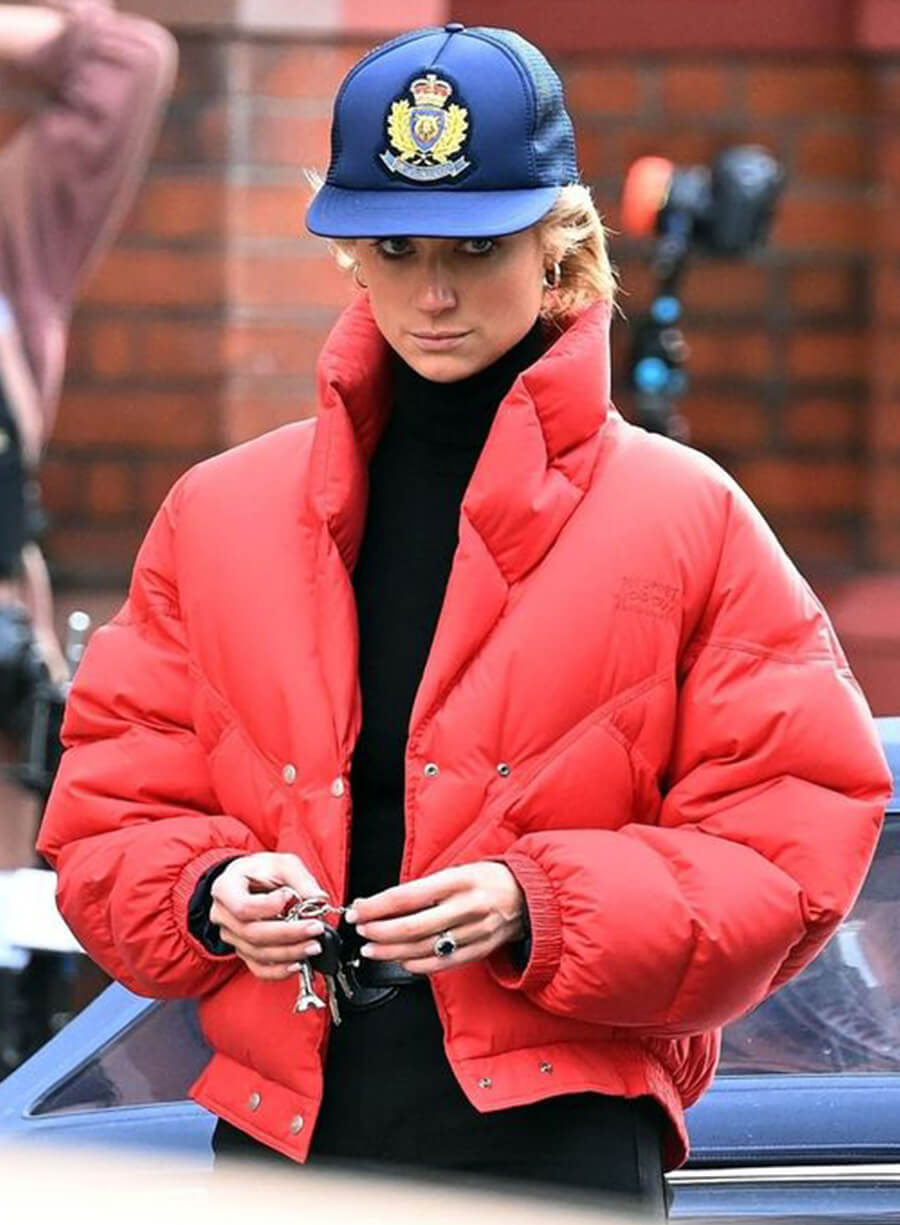 Harpoon Lady Diana Inspired Red Parachute Fabric Leather Jacket - The Crown Style
