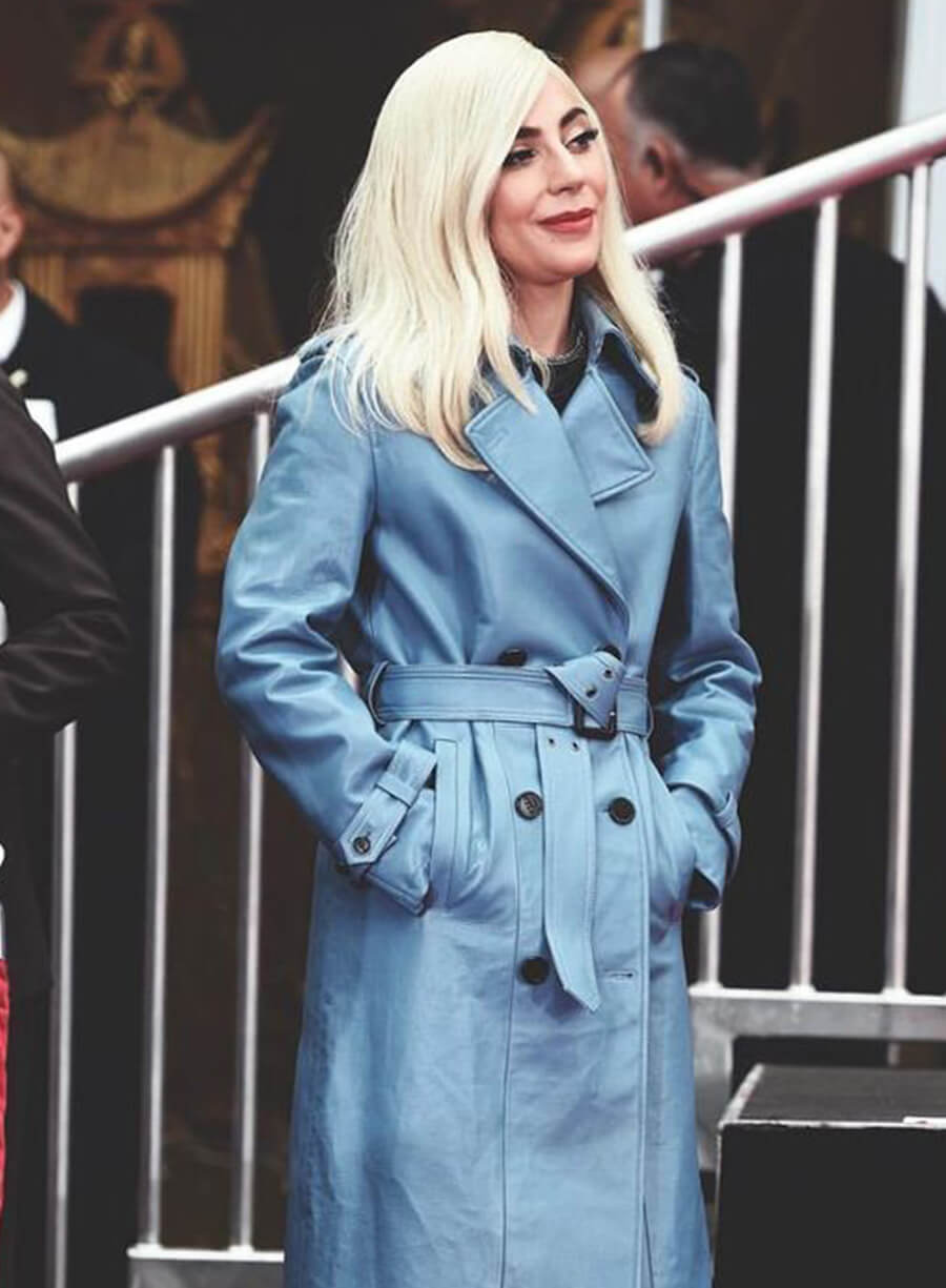 Harpoon Lady Gaga Trench Inspired Blue Real Leather Coat