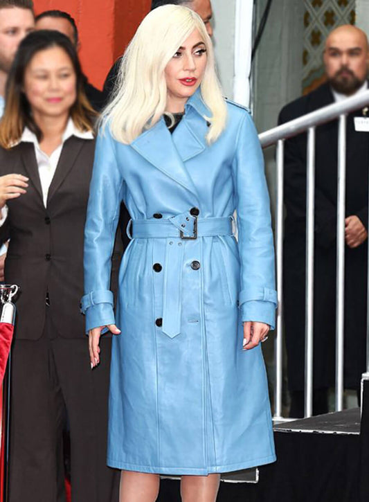 Harpoon Lady Gaga Trench Inspired Blue Real Leather Coat