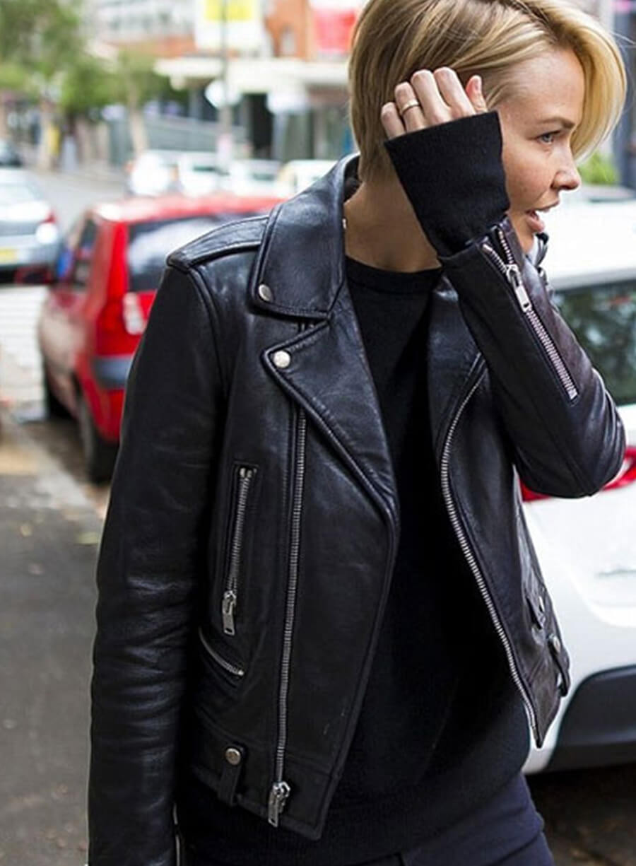 Harpoon Lara Bingle Inspired Black Real Leather Biker Jacket