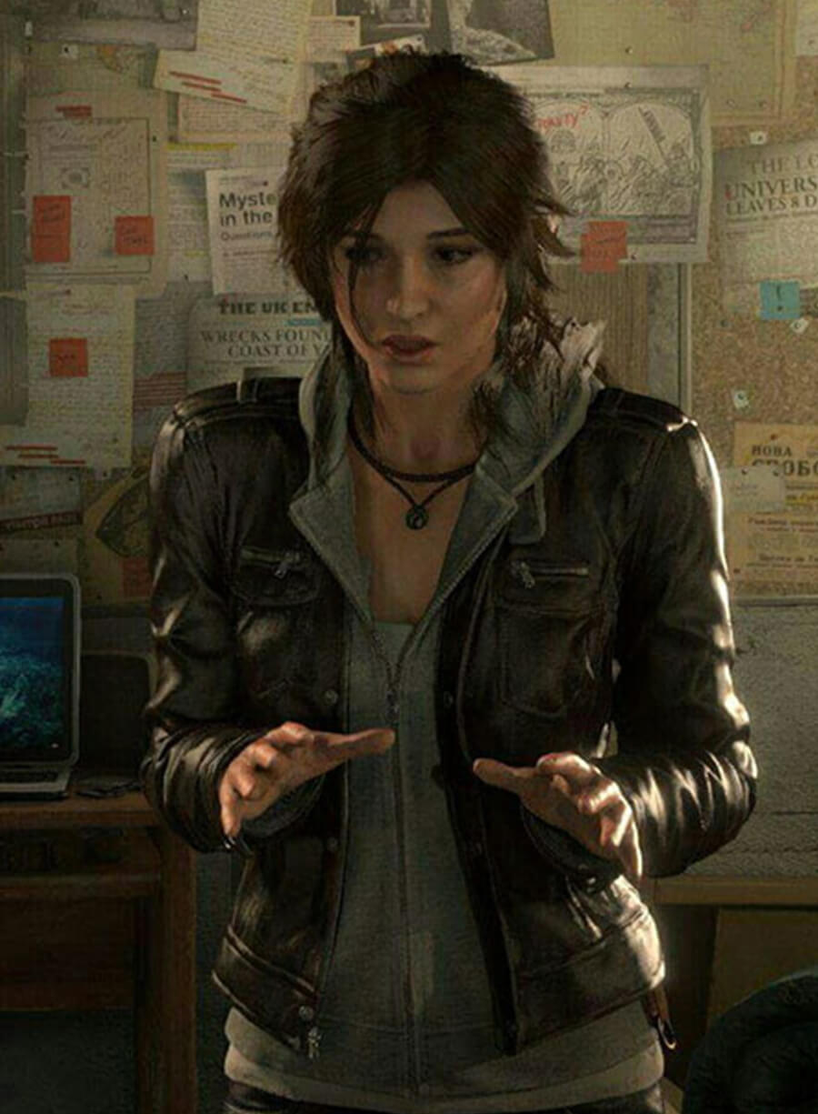 Harpoon Lara Croft Inspired Black Leather Jacket - Rise of the Tomb Style