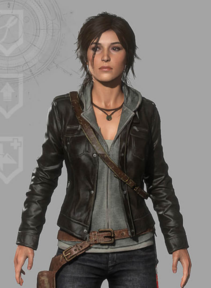 Harpoon Lara Croft Inspired Black Leather Jacket - Rise of the Tomb Style