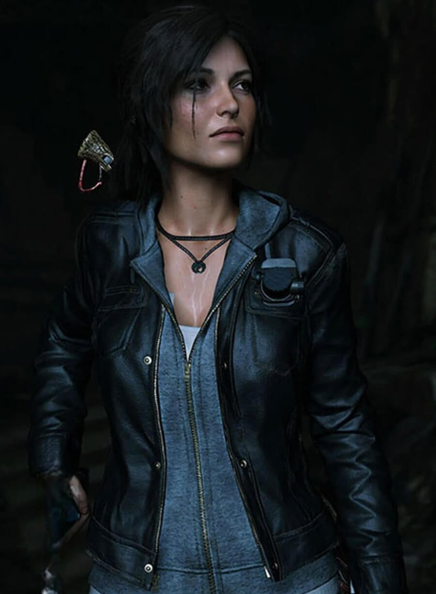 Harpoon Lara Croft Inspired Black Leather Jacket - Rise of the Tomb Style