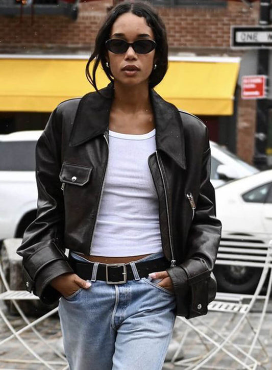 Harpoon Laura Harrier Inspired Brown Leather Jacket
