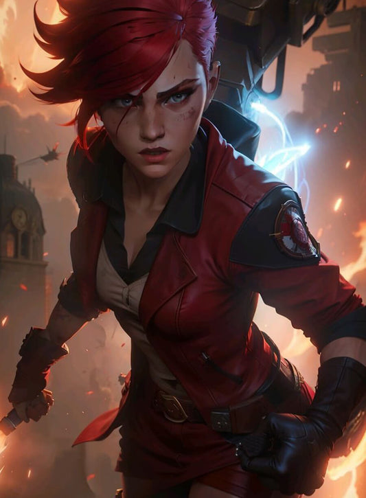 Harpoon VI Inspired Maroon Leather Jacket - League of Legends Arcane Style