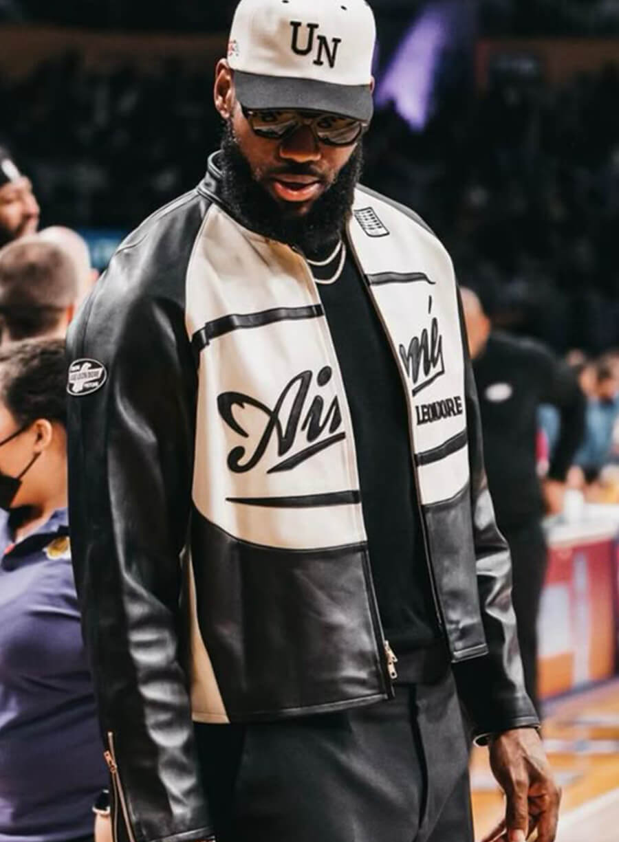 Harpoon LeBron James Aim� Leon Dore Inspired Black & White Real Leather Leather Jacket